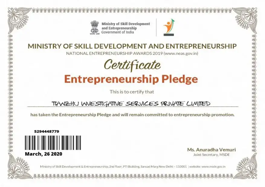 Certificate Entrepreneurship pledge