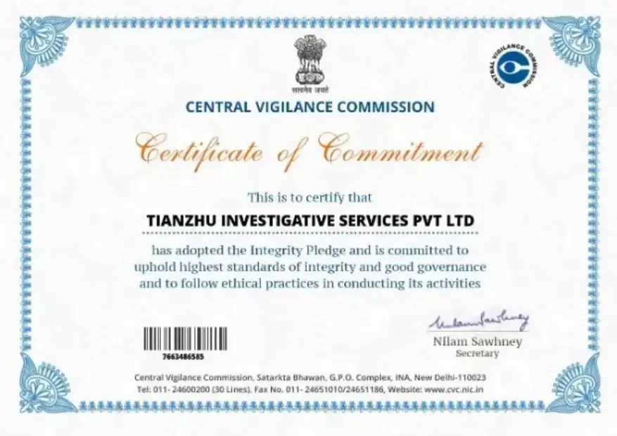 Certificate of commitment Central Vigilance commission.