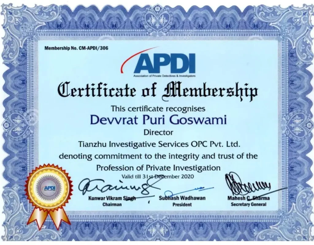 APDI Certificate of Membership 2019